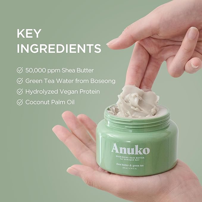 Nourishing Hair Butter for Damaged Hair 6.7 oz Shea Butter &amp Green Tea Korean Hair Care Hair Treatment Mask Vegan Protein