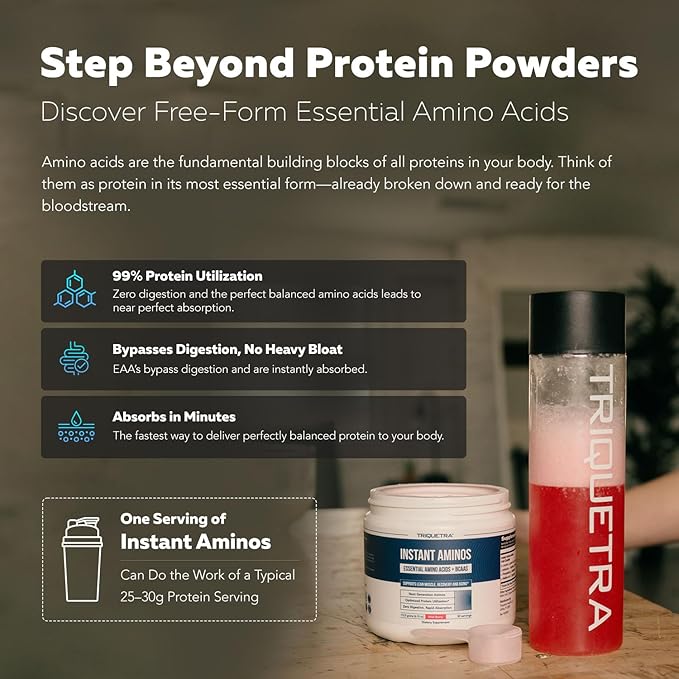 Instant Aminos - EAA+BCAA - 10 Essential Amino Acids Supplement - Rapid Absorption Zero Digestion - Supports Lean Muscle Recovery &amp Aging - 321% DIAAS Protein Score - Wild Berry (30 Servings)