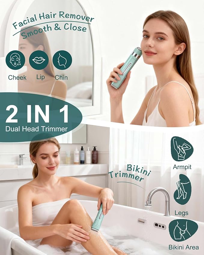 Bikini Trimmer Women 2-in-1 Electric Lady Shavers for WomenSmooth &amp Flawless Facial Hair Remover &amp Eletric Shaver for Face Bikini Line Body &amp Legs Waterproof USB Rechargeable Ideal