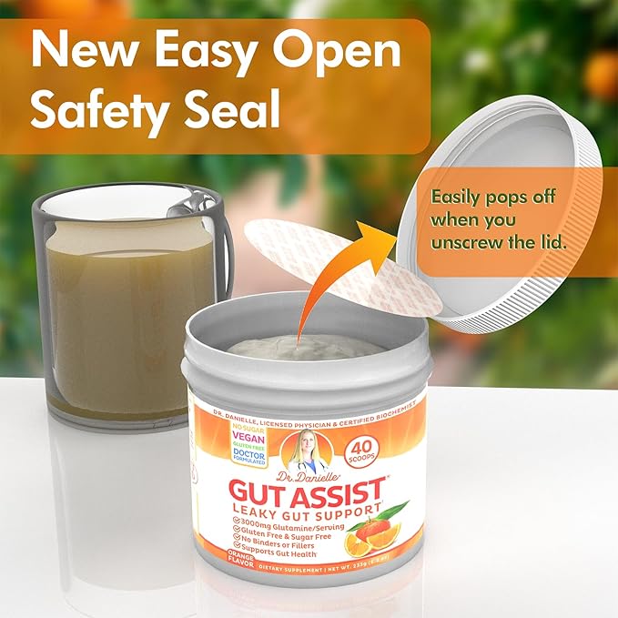 Doctor Danielle Gut Assist - Leaky Gut Repair Supplement Powder Glutamine Arabinogalactan Licorice Root - Supports IBS Heartburn Bloating Gas Constipation SIBO from Orange Flavor