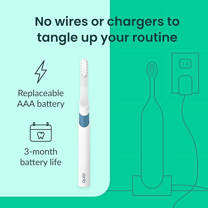 Quip Sonic Electric Toothbrush for Adults - Time Travel &amp Soft Bristles with Travel Case &amp Replacement Brush Head - 3 Month Battery Life Plastic Handle - Marine Blue