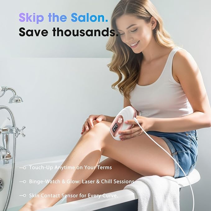 Laser Hair Removal Device at-Home IPL Hair Removal for Women &amp Men - Safe 45°F Ice-Cooling Contact for Painless &amp Long-Lasting Results 86% Hair Reduction in 3 Weeks for Full Body Gold/White