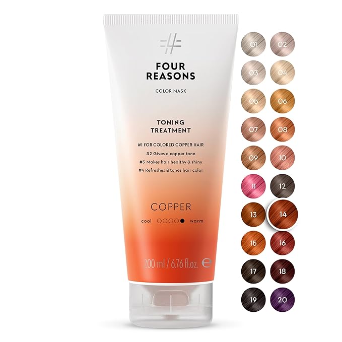 Four Reasons Color Mask - Copper - (27 Colors) Toning Treatment Color Depositing Conditioner Tone &amp Enhance Color-Treated Hair - Semi Permanent Hair Dye Vegan and Cruelty-Free 6.76 fl oz