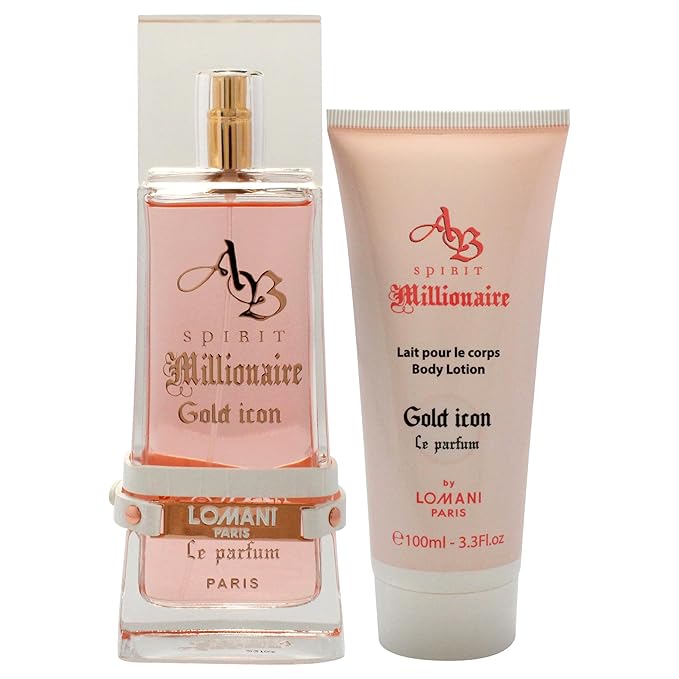 Lomani AB Spirit Millionaire Le Parfum Gold Icon for Women - 2 Pc Gift Set 3.3oz EDP Spray 3.3oz Body Lotion