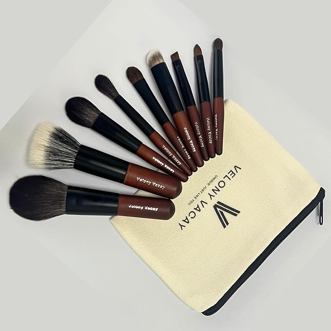 Mini Makeup Brush Set 9 Full Face Mini Travel Make Up Brushes Set Synthetic &amp Natural Hair Makeup Brushes For Blush Eyeshadow Conceal Eyebrow Brush with a compact Brush Case