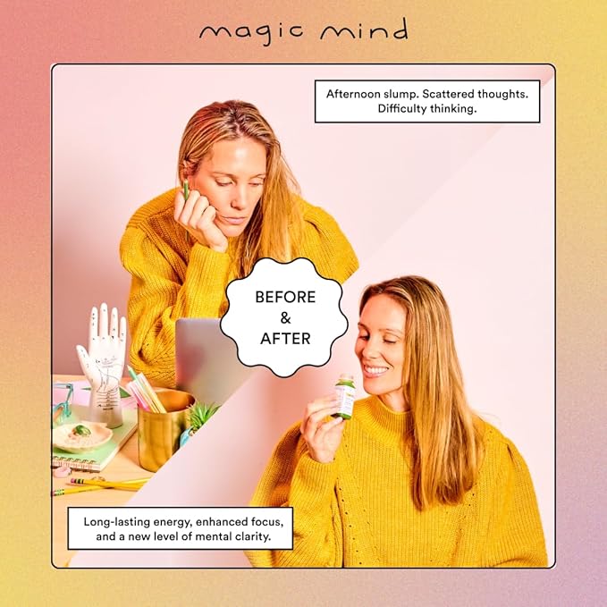 Magic Mind Energy And Focus Drink Shots - Stress Relieving No Jitters Ashwagandha Vitamin B12 Vitamin C Matcha Green Tea Functional Mushrooms - 2 FL Oz (15 Pack)