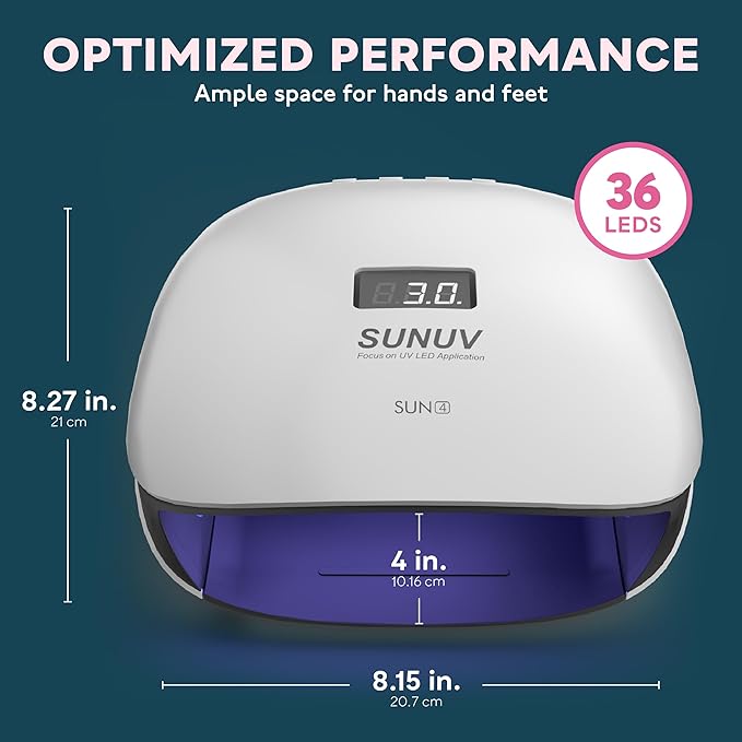 SUNUV UV LED Nail Lamp UV Light for Nails Compatible with All Gel Polish 36 LEDs with 4 Timer Settings LCD Display for Home Salon SUN4 Black