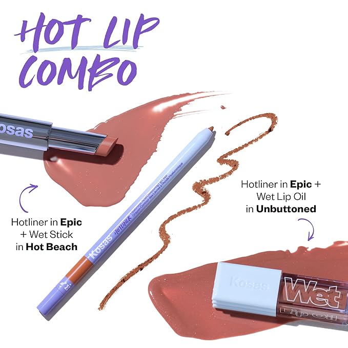 Kosas Hotliner Retractable Lip Liner Pencil with Built-In Brush &amp Sharpener - Easy Contouring Hydrating Long-Lasting - Pigmented Creamy Texture for Plumping Lips - Hyaluronic Acid &amp Konjac -