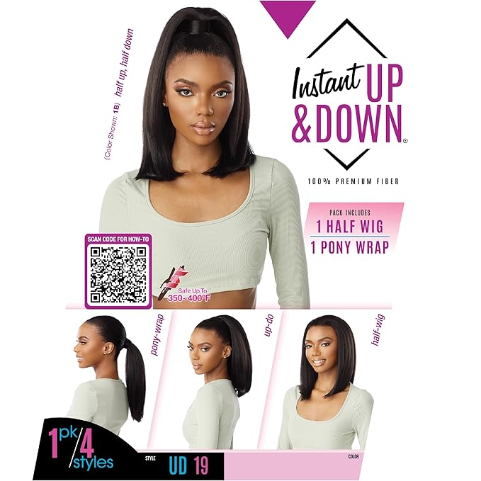 Sensationnel Instant Updown Halfwig Pony - Iud 19 4 Style in 1 Half Wig And Pony Drawstring (1B OFFBLACK)