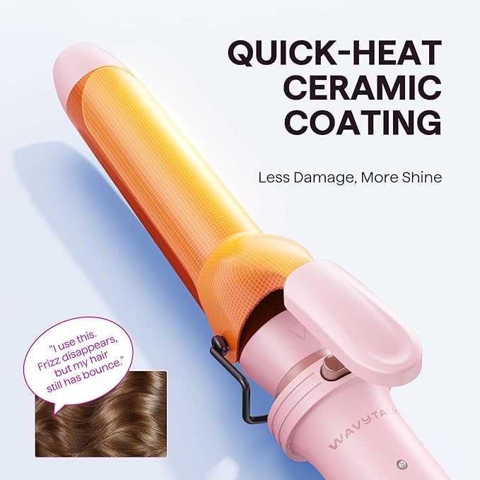 Wavytalk 3 in 1 Curling Wand Set Multi Curl Curling Iron Set with Heated Round Brush Flat Iron Hair Straightener 1 1/4 inch Curling Iron Dual Voltage Hair Curler(Pink)