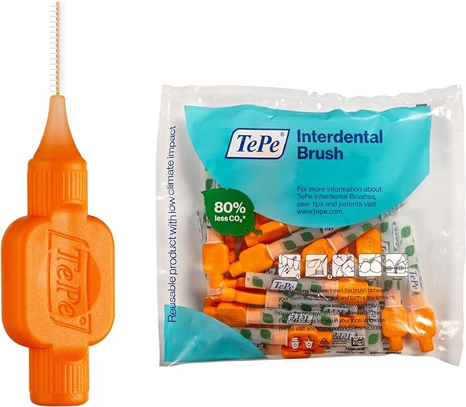TePe Interdental Brush Original Soft Dental Brush for Teeth Cleaning Pack of 25 0.45 mm Extra-Small/Small Gaps Orange Size 1