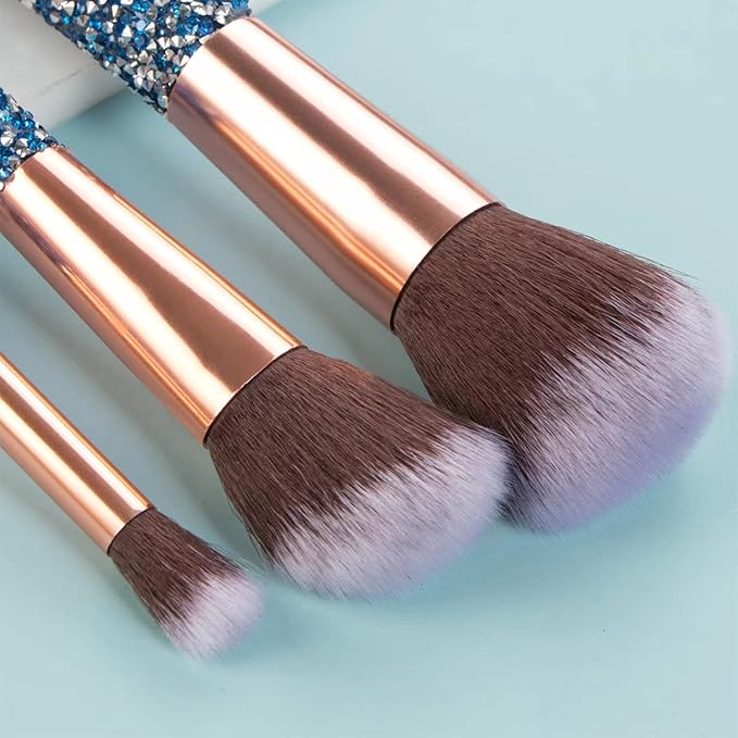 Glitz and Glam Essentials Makeup Brushes 1 Set Rhinestone Makeup Brush Set Professional Beauty Cosmetic Brushes with Bag for Face Make Up Tools (blue)