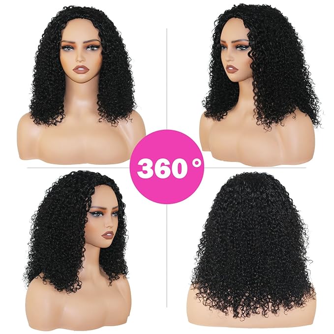 Kinky Curly Half Wig Human Hair for Black Women 16 Inch | 200% Density 3 in 1 Drawstring Seamless Flip Over | Glueless Wear and Go Wig with Invisible Hairline