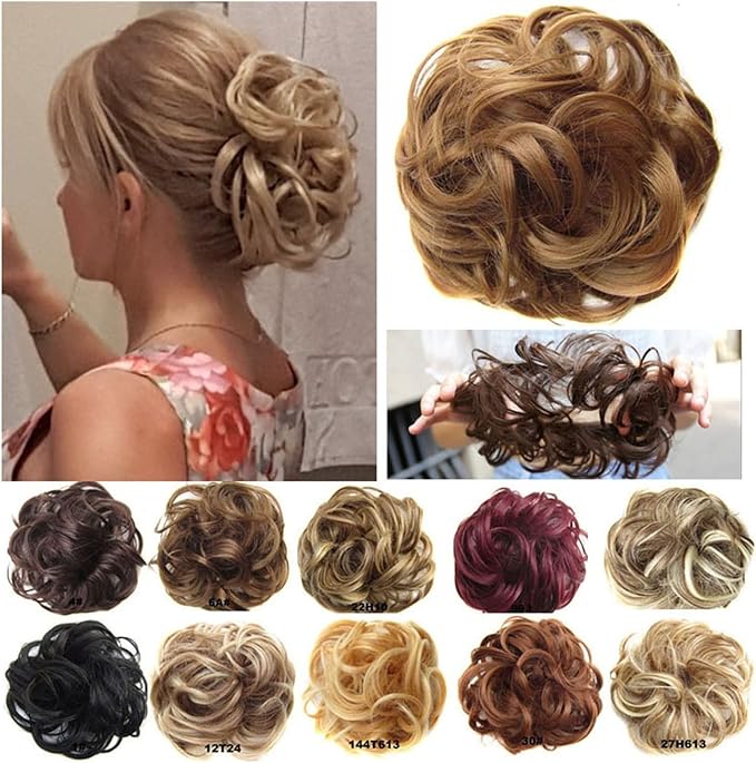 Hair Bun 1 Pack Messy Bun Hair Hoops Ponytail Hair Extensions Synthetic Donut Hair Bun Curly Wavy Hair Bun Wigs for Women Hair Bun Piece(1B)