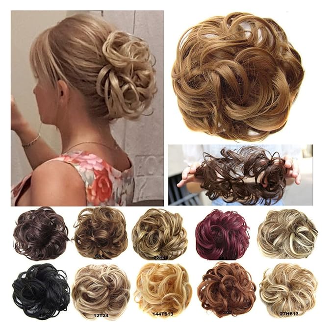 EARSHOT Hair Buns Hair Piece 1 Pack Messy Bun Hair Hoops Ponytail Hair Extensions Synthetic Donut Hair Bun Curly Wavy Hair Bun Wigs for Women Hair Accessories For Girls (Color : 27H613)