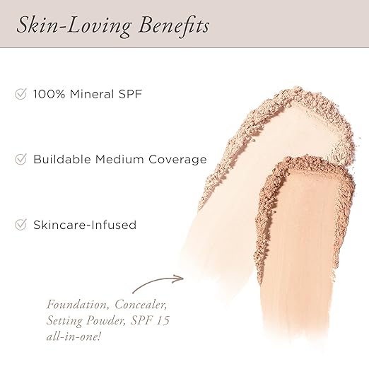 P?R MINERALS 4-in-1 Pressed Mineral Makeup Powder Foundation with SPF 15 - Concealer &amp Finishing Compact Pressed Powder for Face - Buildable Medium to Full Coverage Foundation Powder
