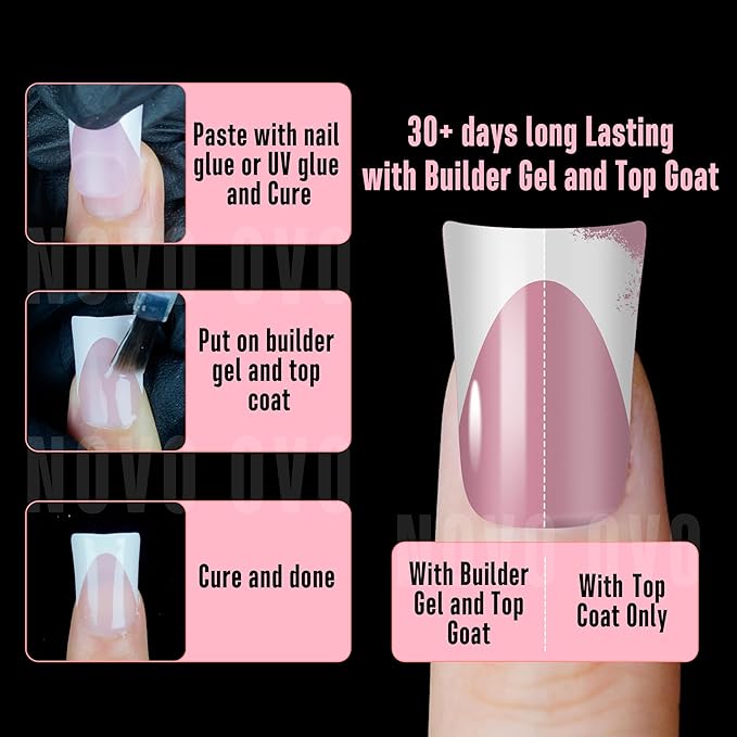 NOVO OVO White French Tip Short Duck Nail Tips Press on BERRY PINK Pre-designed Soft Gel Nail Extension Extra thick Full Cover Matte Vrial False Nails for DIY x 12 Sizes 360 pcs