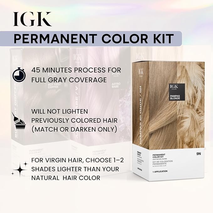 IGK Permanent Hair Dye Color Kit | 7C Copper Cola - Dark Coppery Blonde | 100% Gray Color Coverage + Strengthen + Shine | Ammonia Free
