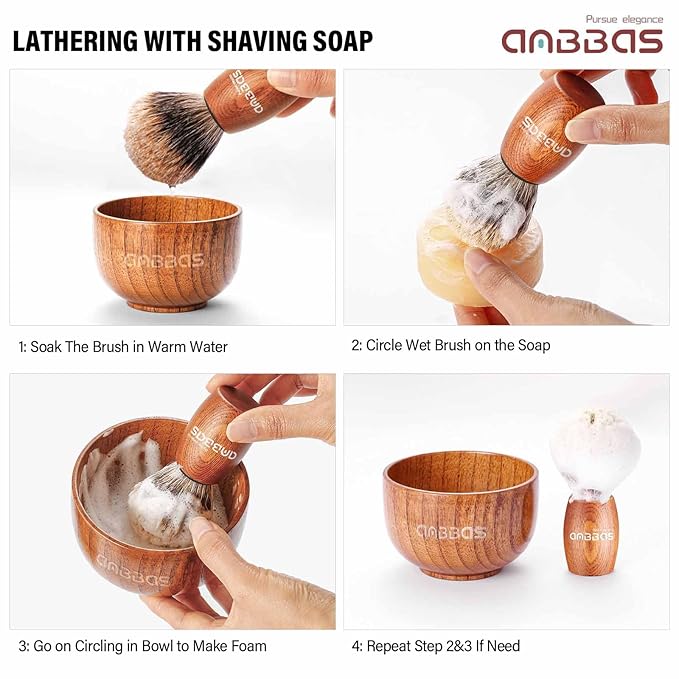 Anbbas Badger Hair Shaving Brush with Wood HandleLarge Soap BowlStainless Steel Shaving Stand and 3.5 oz Natural Shaving Soap Puck Refill for Men