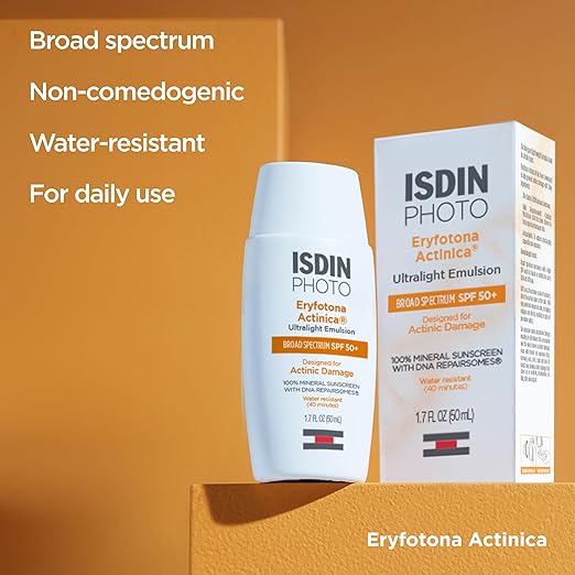 ISDIN Eryfotona Actinica Zinc Oxide and 100% Mineral Sunscreen Broad Spectrum SPF 50+ No White Cast Suitable for Sensitive Skin