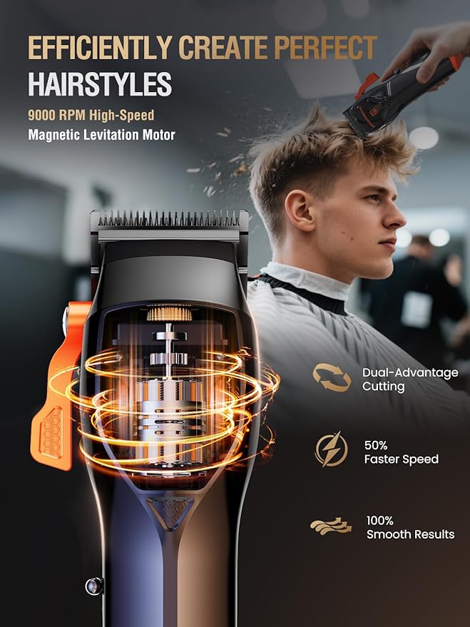 Professional Hair Clippers for Men 9000 RPM Magnetic Motor DLC Blades Cordless Hair Cutting Clippers and Trimmers Set Haircut Kit Perfect for Barber Fades Christmas Gifts for Men
