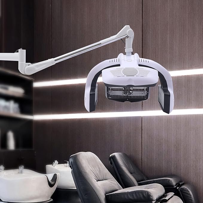 Wall Mounted Orbiting Hair Dryer 1500W Temperature Adjustable Salon Hair Perming Machine 360 Degree Rotating Heating Ring Rotating Hair Treatment Machine with 5 Heating Discs for Salon SPA