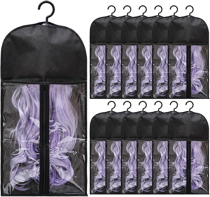 12PCS Hair Extension Holder Wig Storage Bags with Hanger for Multiple Wigs Dust-proof Wig Hanger Hair Extension Storage Wig Bags for Hair Extensions Wigs &amp Accessories