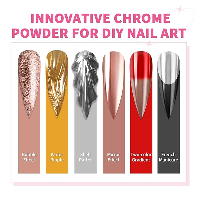 SAVILAND Chrome Nail Powder Set: 48 Colors Metallic Mirror Effect Chrome Nail Powder for Gel Polish Aurora Holographic Silver Gold Nail Chrome Powder for Gel Nails Art Decoration &amp French Manicure