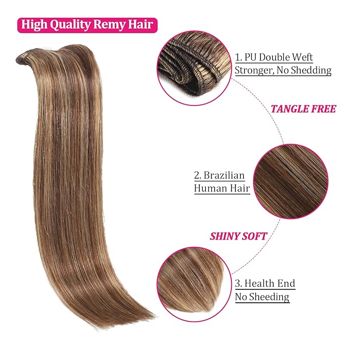 Human Hair Extensions for Women 24inch 125g Straight Clip in Hair Extensions Real Human Hair Soft &amp Natural Handmade Human Hair Clip in Extensions Black Women #P427