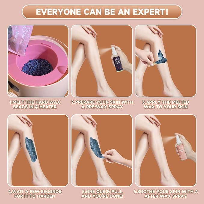 waxing kit for women Digital Hard Wax Warmer with 4 Packs of Natural Wax Beans (14.1oz) Silicone Bowl and Waxing Accessories Professional for Bikini Face Brazilian Body and Home Salon - Pink