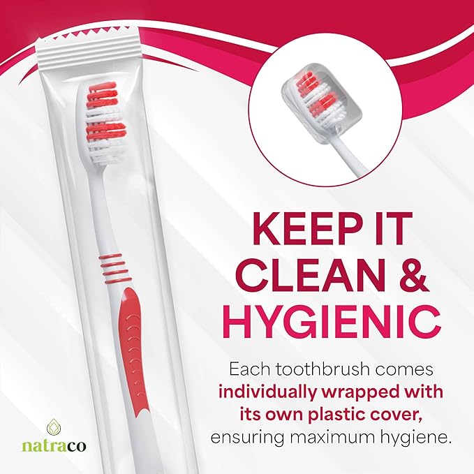 Bulk Toothbrush Pack with Covers | Premium Quality Individually Wrapped Colorful Tooth Brushes | Medium Soft Bristles for Travel Donations Hotels (100)