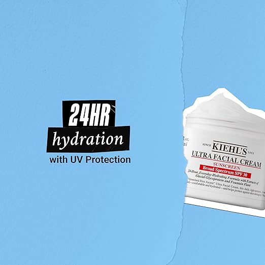 Kiehl's Ultra Facial Cream with SPF 30 Lightweight Daily Face Moisturizer for All Skin Types 24-hour Hydration UV Sunscreen Protection Non-greasy Absorbs Quickly with Glacial Glycoprotein