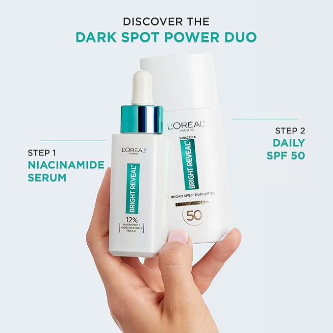 L?™Or?al Paris Bright Reveal 12% [Niacinamide + Amino Sulfonic + Ferulic] Dark Spot Serum 1oz + Moisturizer Sample