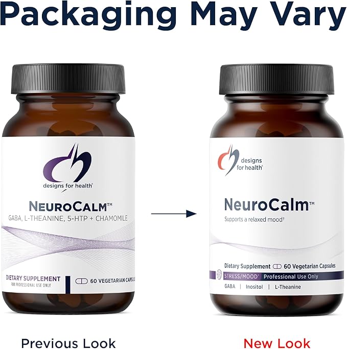 Designs for Health NeuroCalm - 5HTP GABA L-Theanine Supplement for Stress Response - Methylated B12 Vitamin B6 Taurine Chamomile &amp Magnesium Supplement for Mood Support (60 Vegan Capsules)