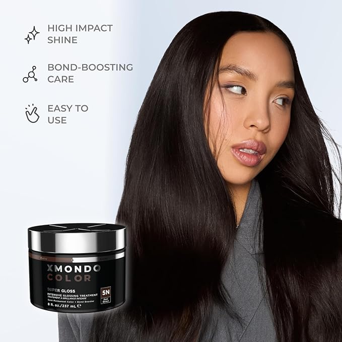 XMONDO Color 5N Dark Brown Color Depositing Mask &amp Glossing Treatment Infused with Bond Boosters for Nourishment Revitalize &amp Repair Vegan Formula 8 Fl Oz