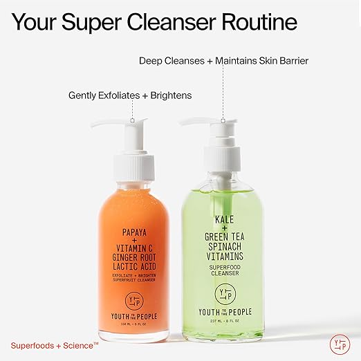 Youth To The People Superfruit Facial Cleanser - Papaya + Vitamin C Gentle Exfoliating Face Wash Cellular Skin Renewal with AHA + BHA Evens Skin Tone &amp Texture for Soft + Radiant Skin Sulfate-f