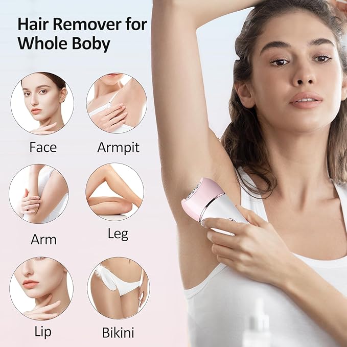 Epilator for Women 6 in 1 Hair Removal Epilator Shaver Face Razor Facial Brush Face Massage and Body ExfoliatorIPX7 Waterproof Rechargeable Hair Removal for Women (Pink)