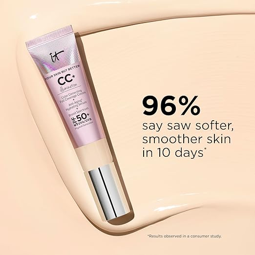 IT Cosmetics CC+ Cream Illumination - Radiant Full Coverage Foundation With SPF 50+ Color Corrector &amp Hydrating Anti-Aging Serum Hydrolyzed Collagen + Peptides Normal to Dry Skin - 1.08 fl oz