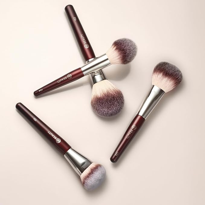 BK BEAUTY - ESSENTIALS FACE BRUSH SET (4PC) - Professional Makeup Brush Set for Liquid or Cream Foundations Powder Bronzer Blush | Premium Makeup Brushes for Flawless Application