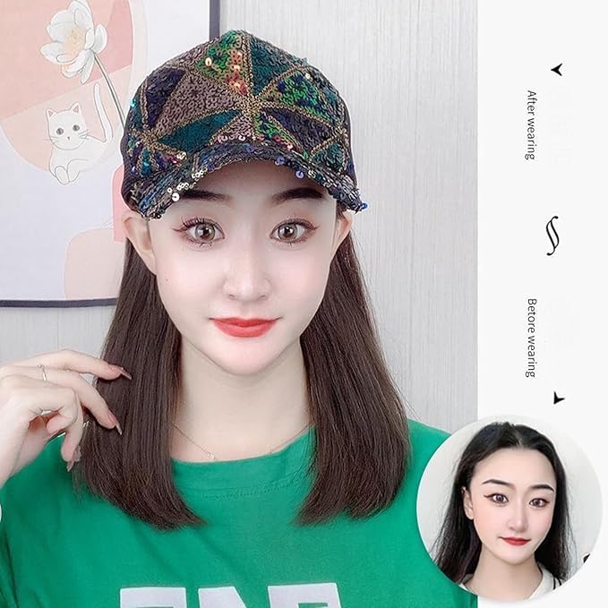Women's Hat wig Duck Tongue hat collarbone Hair Straight hair inner Buckle wig Baseball Cap Sun Hat Wave Curly Hair