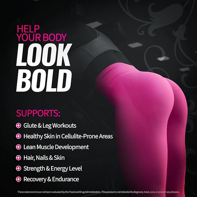 Creatine for Women ? Booty Builder Supplement with Collagen &amp BCAA ? Supports Muscle Development Post-Workout Recovery Skin Elasticity Healthy Hair &amp Nail | Unflavored ? 30 Servings