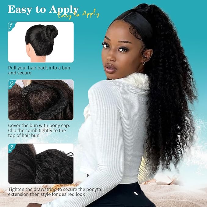 Kalyss Drawstring Ponytail for Black Women Deep Curly Ponytail Extension Synthetic Blended Afro Kinky Curly Pony Tail Hairpieces for Women 27 Inches