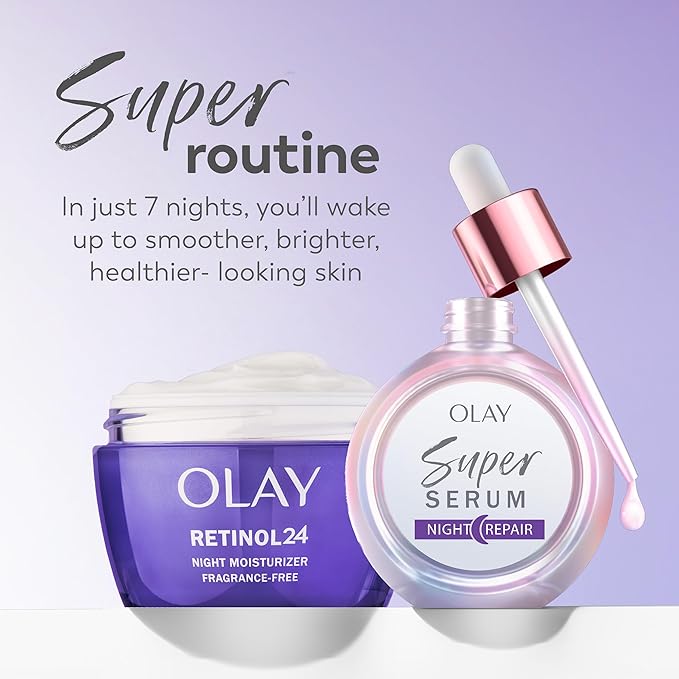 Olay Super Serum Night Repair Fragrance-Free - Niacinamide Peptide Salicylic &amp Lactic Acid Glycerin ?- 5-in-1 Skin Care Benefits - Hydrating Evens Tone Reduces Dark Spots Anti-Aging 1.0 Oz