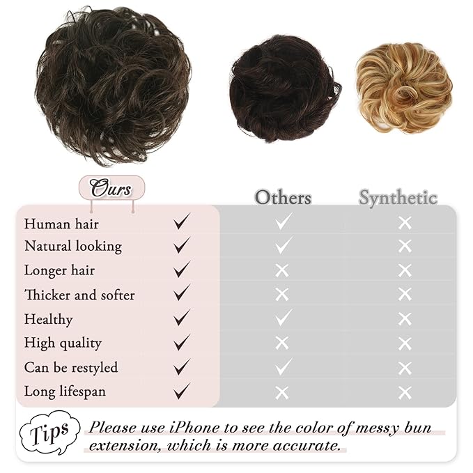 RUWISS Messy Bun Hair Piece Human Hair Messy Rose Bun Hair Buns Hair Piece for Women Real Hair Scrunchies Updo Hair Pieces Bun Extension Ponytail (Brown)