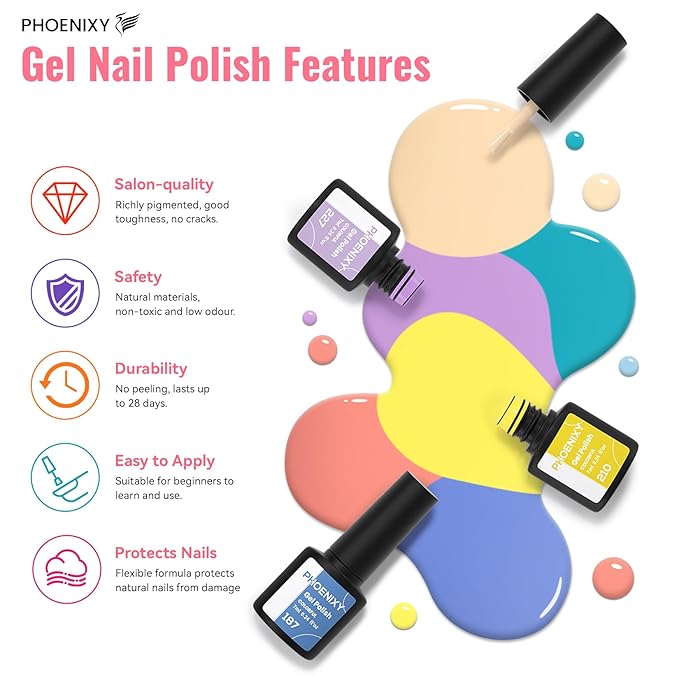 phoenixy 71 Pcs Gel Nail Polish Kit with U V Light 60 pcs Gel Nail Kit with 5 Pcs Base Top Coat Manicure Starter Nail Polish Set Christmas Gifts for Women ST9019
