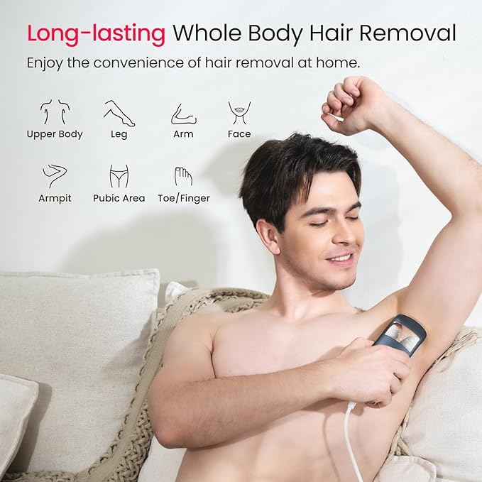 Dual Lights 100W Quadruple-Pulse IPL Laser Hair Removal Comfort 16.6 cm² Sapphire Ice-Cooling 35°F PHR Mode for Stubborn Hair Effective Hair Removal Device for Women and Men (Blue Grey)