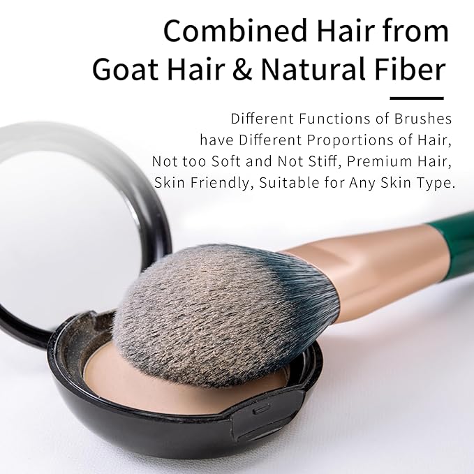 Natural Fiber &amp Goat Hair Makeup Brush Set Professional Combined Hair Makeup Brushes Set with Case by Luxury ENZO KEN Emerald Green Cosmetic Brushes Makeup Set Natural Bristle Makeup Brushes.
