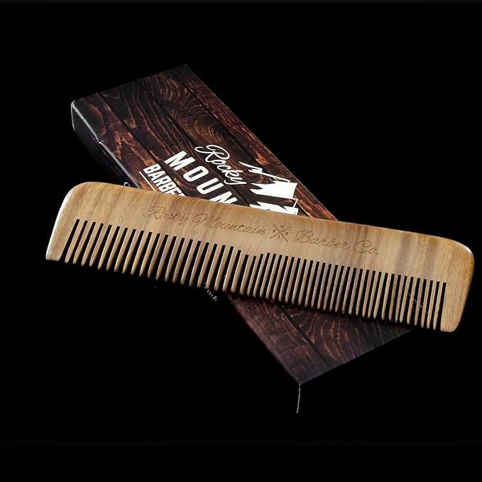 Hair Comb - Wood with Anti-Static &amp No Snag with Fine and Medium Tooth for Head Hair Beard Mustache with Premium Carrying Pouch in Design in Gift Box