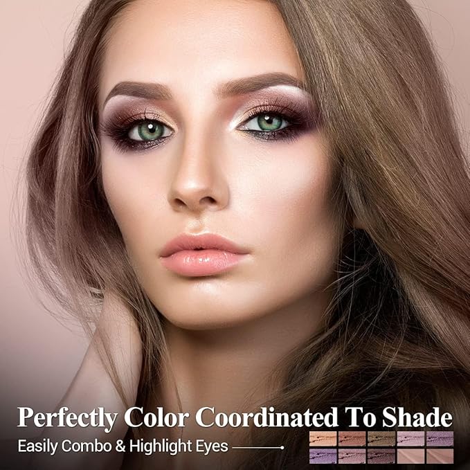 Plum Eyeshadow Stick Makeup Set 10PCS Neutral Shimmer And Matte Cream Eye Shadow Palette Metallic Bronze Smoky Eyeliner Brightener Crayon Pencil Kit Ideal Gift for Women -Lilac Brown