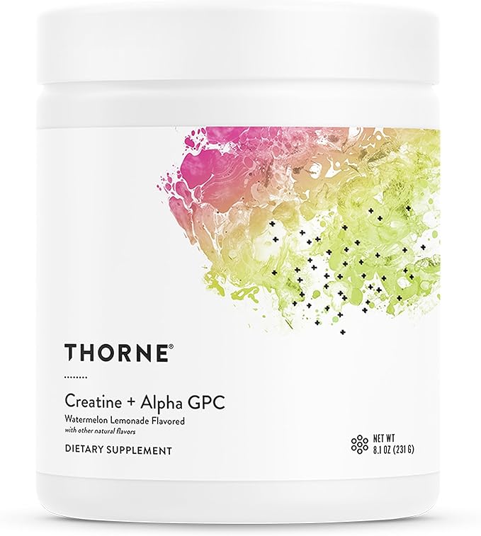 THORNE - Creatine + Alpha GPC - Micronized Creatine Monohydrate Powder - Support for Muscles &amp Cognitive Function* - for Women &amp Men - Watermelon Lemonade - NSF Certified for Sport - 30 Servin
